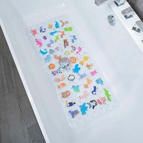 Cartoon Kids Bath Mat - Non Slip Bathtub Mat 35x16 Inch XL Large Size Tub Mats Anti Slip Shower Mats for Bathroom Floor (Zoo)