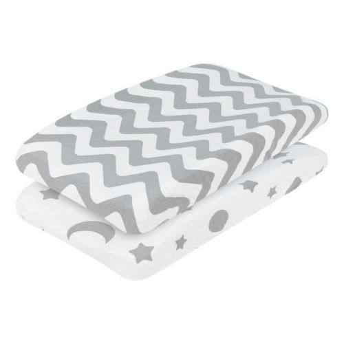 Everyday Kids 2-Pack Changing Pad Covers – 100% Cotton Jersey, Soft & Breathable – Gray Moon & Stars + Chevron – Fits Most Changing Pads