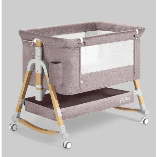 HARPPA Cuddly 3-in-1 Baby Bassinet Bedside Sleeper for Reflux | Attaches to Bed, Adjustable 5 Heights, Non-Toxic & CPSC Certified | Sturdy Aluminum Frame, Portable Wheels, Tool-Free Setup, Gentle Rocking | Perfect for Newborns, Infants, Small Spaces & Saf