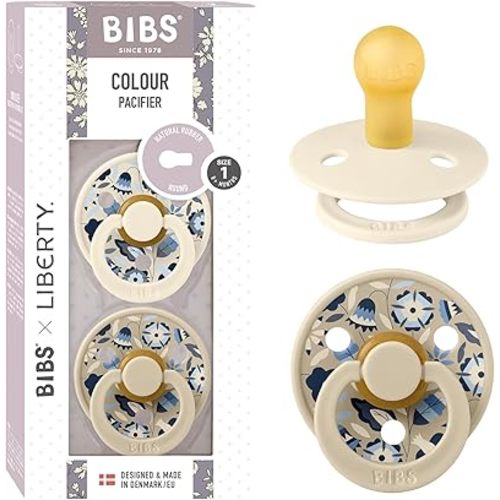 BIBS Colour Liberty Soother 2-Pack, BPA Free Dummy Pacifier, Round Nipple. Natural Rubber Latex, Made in Denmark, Size 1 (0-6 Months), Bobo Ivory Mix