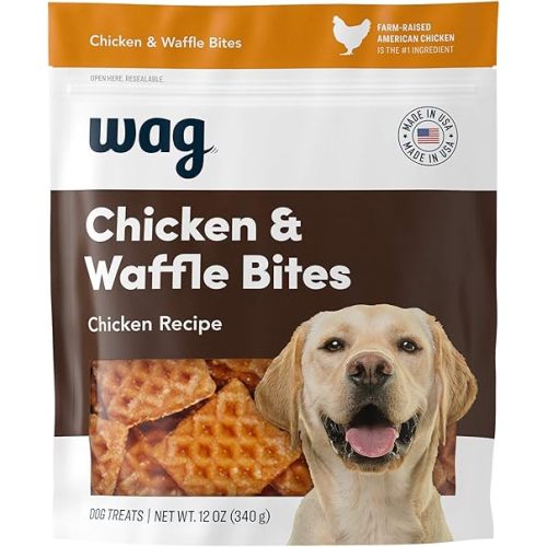 Amazon Brand - Wag Dog Treats, Chicken and Waffle Bites, 12 oz Resealable Pack of 1