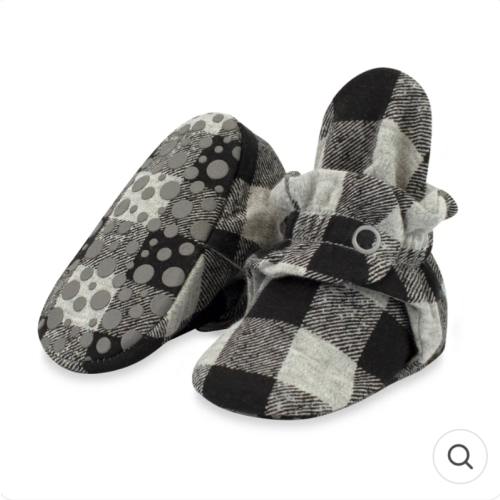 Buffalo Check Organic Cotton Gripper Baby Booties – Zutano