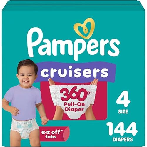 Pampers Diapers - Cruisers 360 - Size 4, 144 Count, Babyproof up to 100% Leakproof Pull-On Diaper