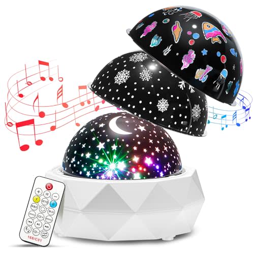 PIKOY Kids Night Light Projector+12 Lullabies, 8 Colors+3 Films+360° Night Light Projector for Kids Room, Remote+AUTO Timer Star Projector Stars for Ceiling Projector Lights for Bedroom & Babies Gifts