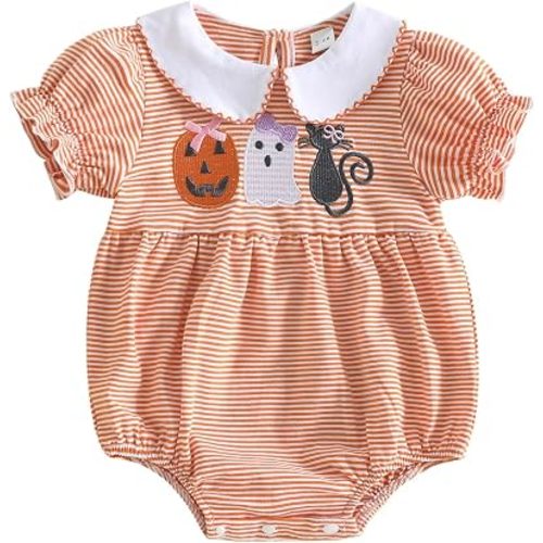 Newborn Baby Girl Clothes Soccer/Golf/Football Striped Puff Short Sleeve Jumpsuit Smocked Bubble Outfit