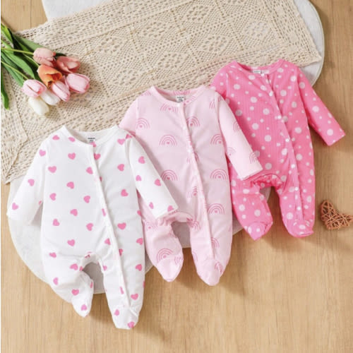 SHEIN 3pcs Newborn Cute Soft Full Print Snap-Button Jumpsuit Fall Winter | SHEIN USA