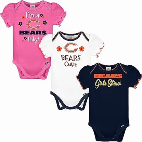 Gerber NFL baby-girls Nfl Team 3 Pack Short Sleeve Onesie Bodysuit