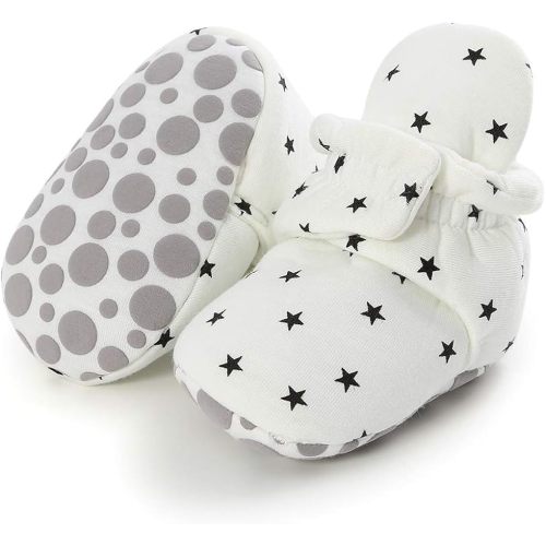 HsdsBebe Unisex Newborn Baby Cotton Booties Non-Slip Sole for Toddler Boys Girls Infant Winter Warm Fleece Cozy Socks Shoes