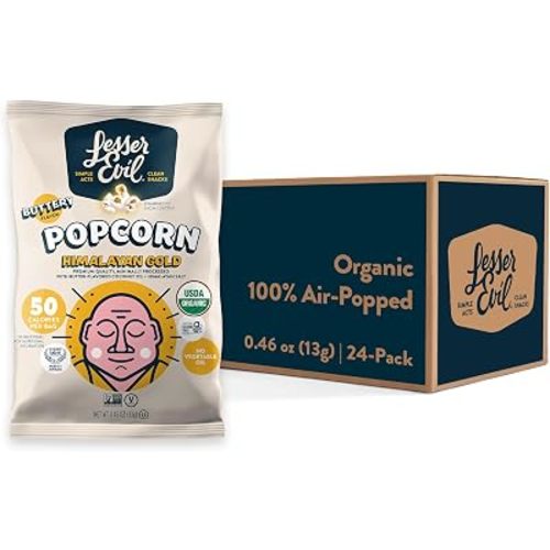 LesserEvil Himalayan Gold Salt Organic Popcorn, Premium Quality, Minimally Processed, No Vegetable Oil, 0.46 Oz, (Pack of 24)