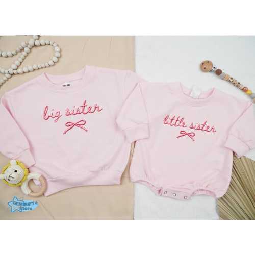 Embroidered Matching Big Sister And Little Sister Toddler Sweatshirt, Matching Shirts For Girls, Baby Shower Gift, Pregnancy Reveal Bodysuit