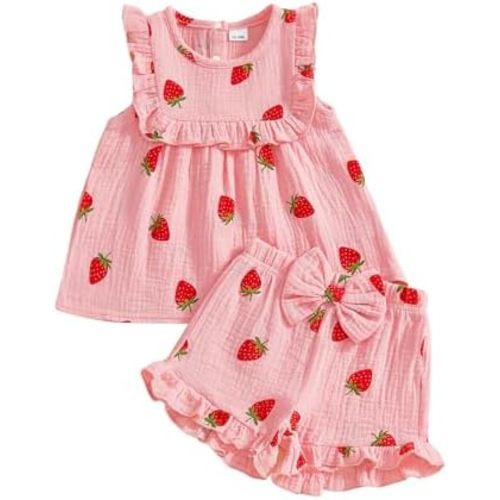 BemeyourBBs Summer Toddler Girl Clothes Baby Girl Ruffle Sleeveless Shirt with Buttons Bow Bloomers Shorts Set Cute Outfits