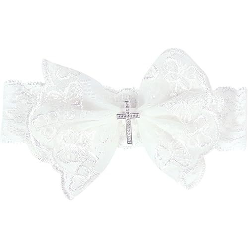 BIBABLYKE Baby Lace Bow Headband for Girls Breathable Bowknot Hair Bands Toddler Christening Party Headdress Cross Turban Hairband Lace