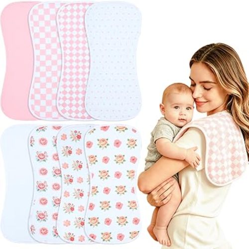 Baby Burp Cloths 8-Pack, Waterproof Burping Cloths, 4-Layer Super Absorbent & Extra Soft Plush Spit Up Rags for Newborns and Infants, Infant Towels for Milk Spit Up, Baby Boy Girl Essentials