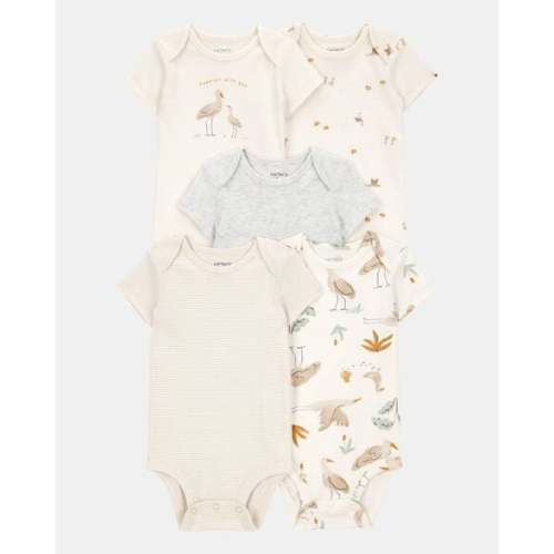 Baby 5-Pack Striped Birds Short-Sleeve Cotton Bodysuits - Ivory | Carter's
