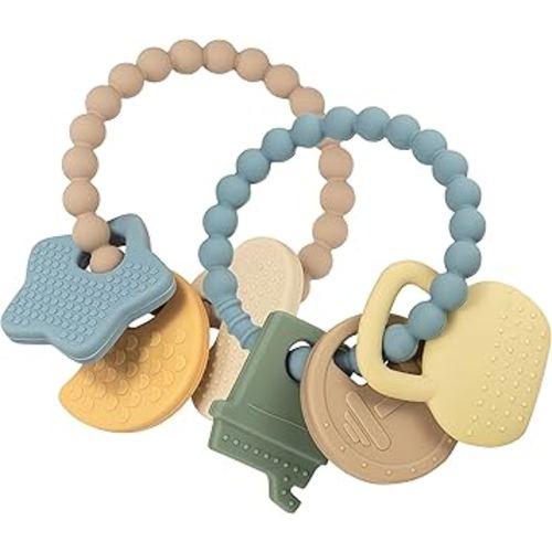 Baby Silicone Teething Toys, 2 Pack Newborn Infants Toddler Sensory Chew Toys，Textured Sensory Chewing Ring for Infants,BPA Free,Starry Sky and Fitness Patterns, Soothe Gums for 6-12 Months