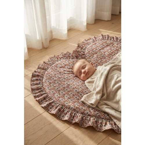 Heart Shaped Baby Play Mat, Vintage Blue Floral Ruffle, Padded Cotton