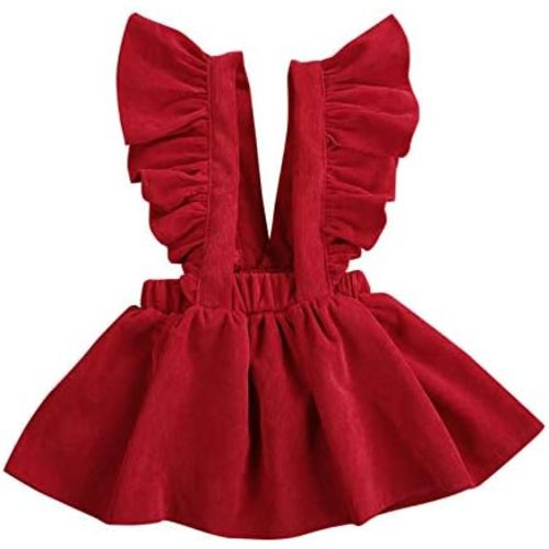 Karuedoo Baby Girls Velvet Suspender Skirt Infant Toddler Ruffled Casual Strap Sundress Summer Outfit Clothes