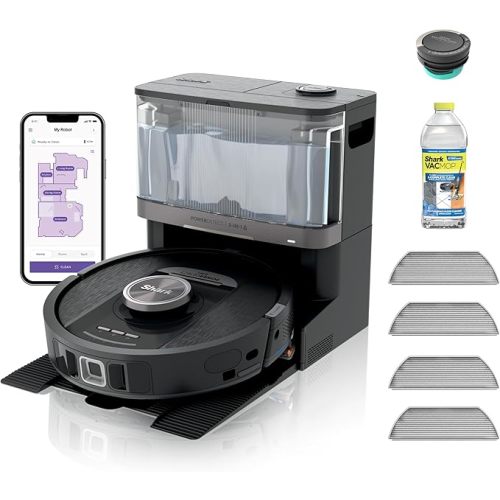 Shark PowerDetect NeverTouch, Self-Empty & Self-Refill, Robot Vacuum and Mop with Bagless, 30-Day Debris Capacity HEPA Base, 30-Day Capacity Refill Tank, Pad Dry, Black, AV2810YS