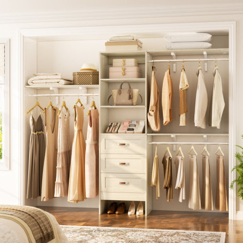 Rebrilliant 96'' Closet Organizer System With Wooden Drawers(cut To Fit) & Reviews | Wayfair