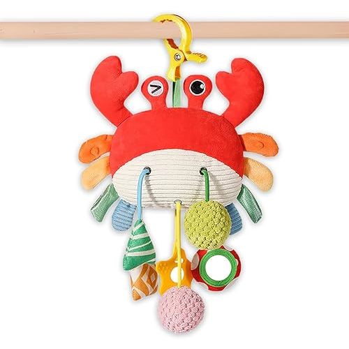 Crab Car Seat & Stroller Toy for Babies 0-12 Months, BPA-Free Pull Strings