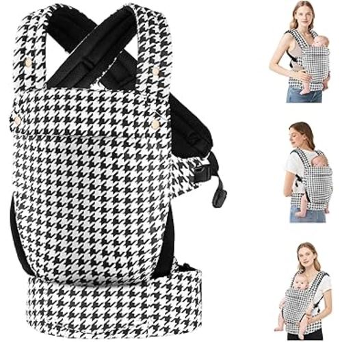 Baby Carrier Newborn to Toddler- Ergonomic,Cozy and Lightweight Infant Carrier for 7-40lbs,3 Carry Positions Newborn Carrier,Black Houndstooth