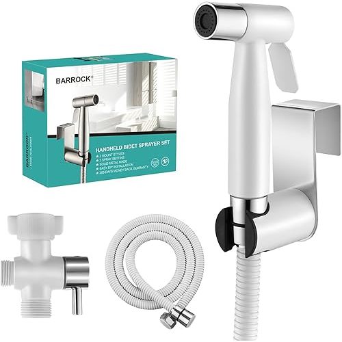 BARROCK Handheld Sprayer for Toilet, Baby Cloth Diaper Spraying Kit, Chrome and White