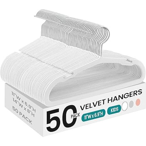 SONGMICS Baby Hangers 50 Pack, 11 x 6.9 Inches, Non-Slip Velvet Kids Hangers for Closet, Space-Saving, Wide Shoulder Notches, Cloud White UCRF037W01
