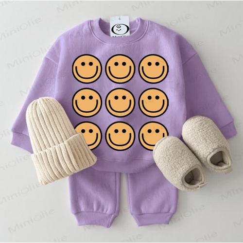 Baby Nine Smiling Face Purple Sweatshirt 2-piece Set