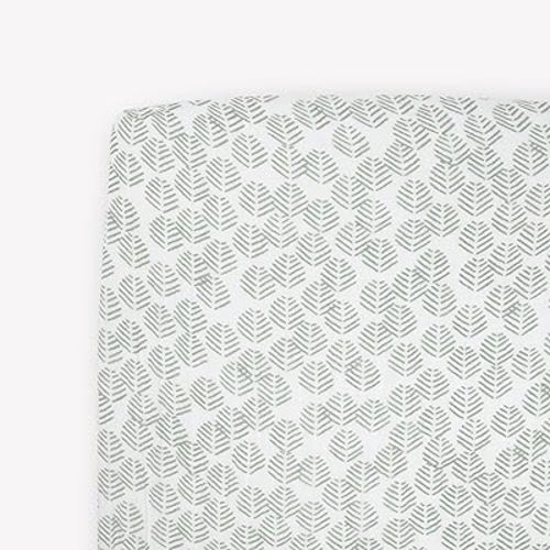 Little Unicorn Premium Crib Sheet | Breathable & Super-Soft Muslin Fabric (Leaf Motif)