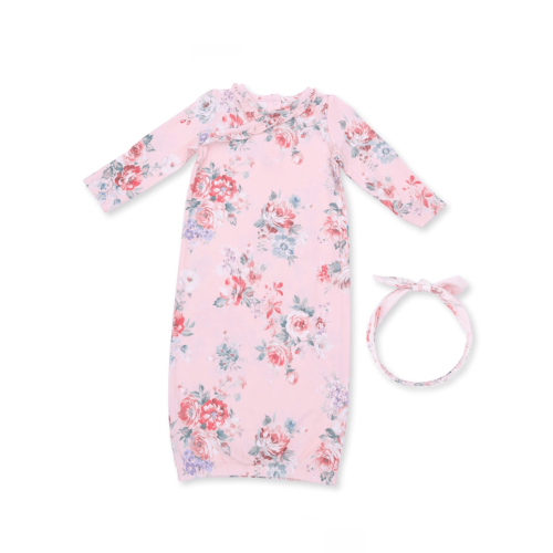 Kimono Gown & Headband Set, Painterly Rose Bouquets