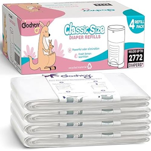 Refills Compatible with DEKOR Classic Diaper Pail Refill Bags| 4 Pack| Super Powerful Odor Eliminator Extra Thick Diaper Pail Bags| Each Holds up to 2772 Diapers| Fresh Lemon Scent| Easy to Replace