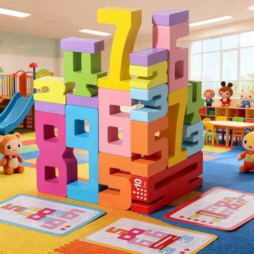 TPwsd 20PCS Montessori Inspired Wooden Number Building Blocks-Math Stacking Number Blocks for 3+ Years Old Kids 1-10 Number Game Balance Competition Toy – Unlock Your Kids Potential