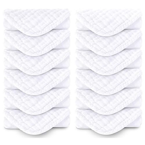 Spotted Play Muslin Burp Cloths 100% Cotton Large 20''x10'' Extra Soft and Absorbent Baby Wash Cloths Spit Up Rags - Baby Burping Cloth for Boys Girls Items(12 Pack White)