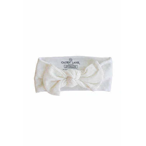 Cloud White Bamboo Waffle Knit Large Bow Headwrap | Caden Lane
