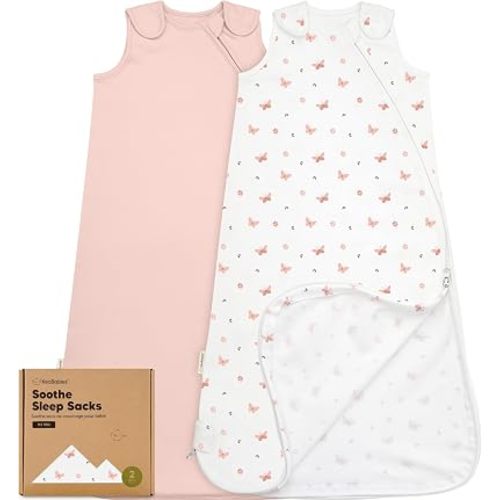 2-Pack Organic Baby Sleep Sacks, 100% Cotton 0.5TOG (Butterflies, 6-18M)