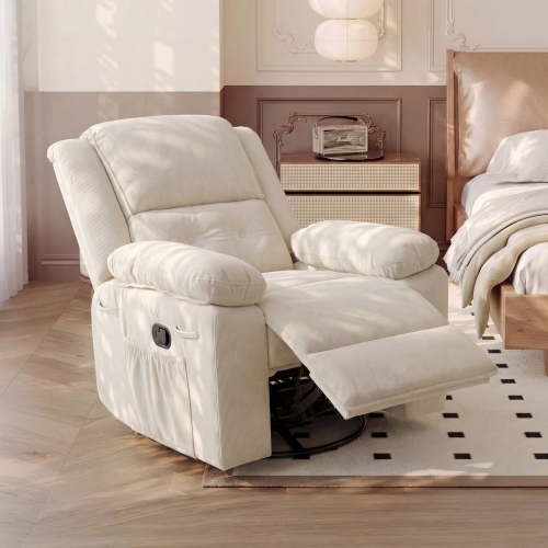 FlexiSpot Swivel Recliner Chair with Heat & Massage, 3-Position Adjustable Backrest, Soft Woven Fabric Nursery Glider with 360° Swivel, Wide Armrests, Large Side Pockets & 300 lbs Support,Beige