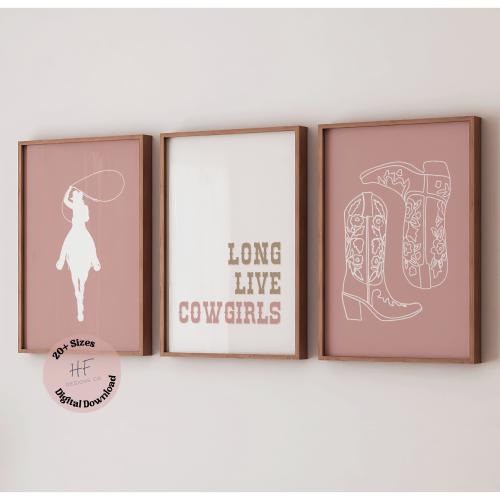 Cowgirl Nursery Prints Set of 3 Gallery Wall Art, Blush Pink Rustic Nursery Decor, Western Girl Room Decor, Rodeo Baby Printable Art