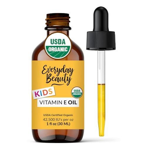 Organic Vitamin E Oil - Nourishing Baby Massage Oil for Moisturizing Dry Skin - Fragrance Free & All Natural Plant Based, Lightweight Unscented Gentle Blend - 1 fl oz Glass Bottle With Glass Dropper