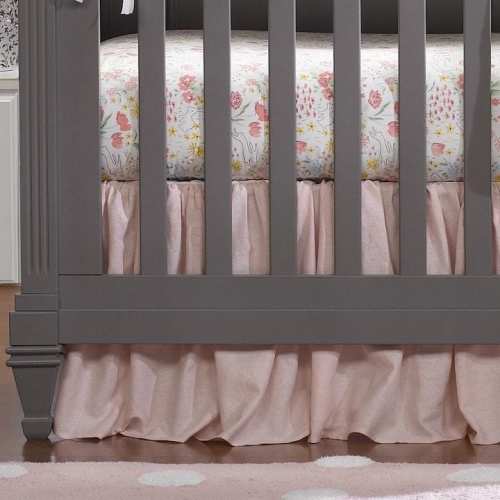 Petal Pink Linen Crib Skirt (Gathered) 16" Drop