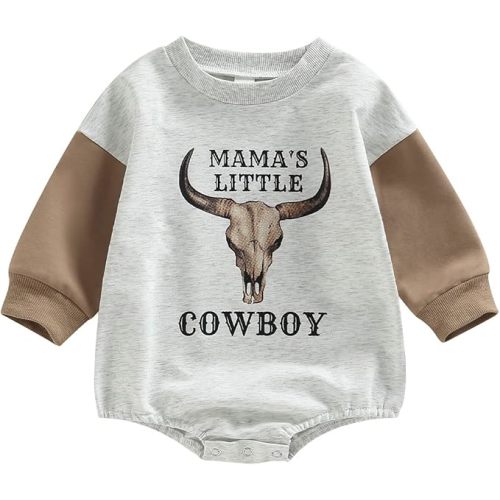 SAYOO Western Cowboy Outfits Baby Girl Boy Sweatshirt Romper Cow Print Oversized Sweater Bodysuit Infant Fall Clothes 0-24M