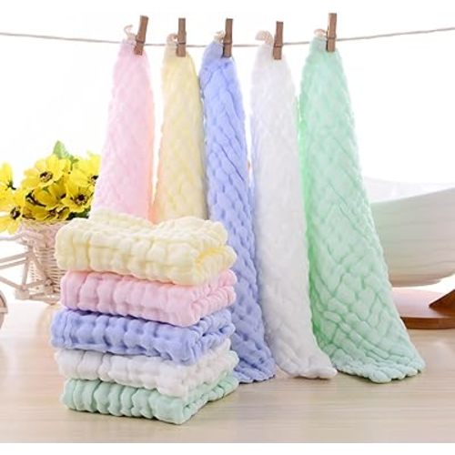 5 Pack Muslin Burp Cloths 100% Cotton Large 12''×12'' Thickened Baby Burp Cloths Super Soft and Highly Absorbent, Newborn Washcloth (Multicolored)