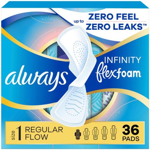 Always Infinity Regular Absorbency FlexFoam Pads for Women - Unscented - Size 1 - 36ct