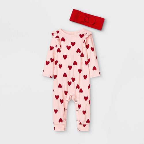 Baby Girls' Heart Rib Romper with Headband - Cat & Jack™ Pink