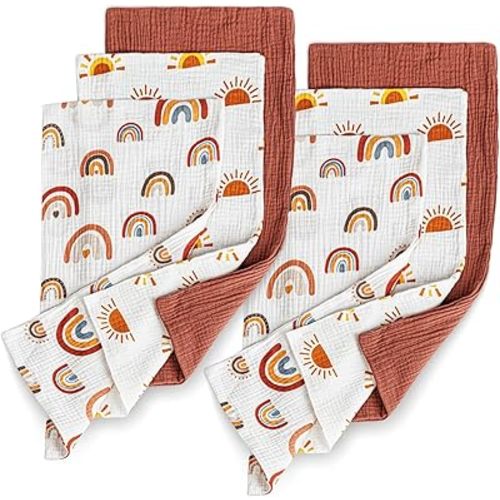 6 Pack Muslin Boho Baby Burp Cloths 100% Cotton Large 20''x10'' Gender Neutral Infant Burp Spit Up Rags for Newborn Unisex Baby Girl or Boy Soft Breathable Burping Washcloths (Boho)