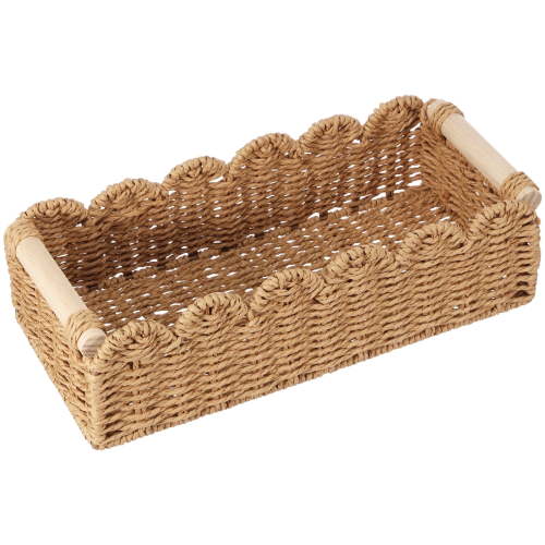 Woven Storage Basket Handmade Paper Rope Toilet Tank Topper Basket Compact Woven Box Organiser for Bathroom Living Room