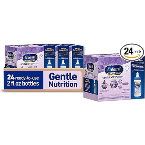 Enfamil NeuroPro Gentlease Ready-to-Feed with Smaller Proteins for Easy Digestion,Brain Supporting DHA, HuMO6* Blend, Baby Formula for easing Fussiness, Gas, Spit-up in 24hrs, 2 Fl Oz (6 ct), 4 Pack