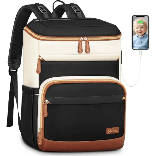 Mancro Diaper Bag Backpack for Women, Lightwight Baby Bag for Mom with 3 Insulated Pockets, Multifunctional Water Resistant Diaper Backpack for Travel with USB Port & Stroller Straps