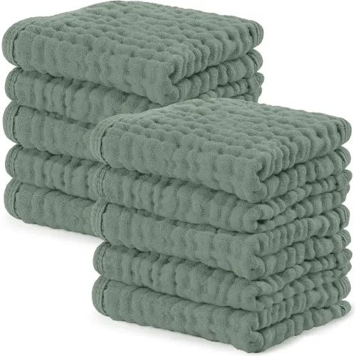 Comfy Cubs Gants de toilette en mousseline pour bébé 10 Pack - Serviettes de bain douces en coton à 6 couches pour peau sensible - 25 x 25 cm Grandes, douces, absorbantes Indispensables pour