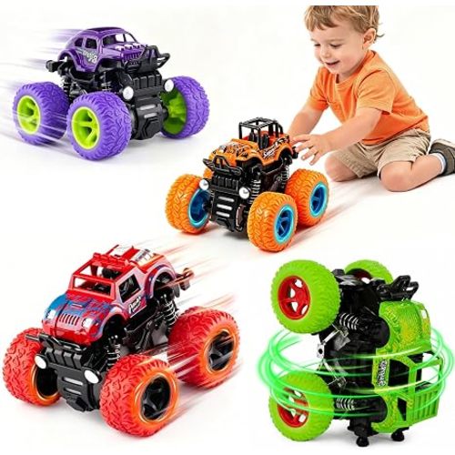 4 Pack Monster Trucks Toys for Boys 2 3 4 5 6 7 Year Old, Friction Powered Pull Back Car Toys for Toddlers Kids Ages 3-5 2-4 4-7, Best Birthday Christmas Party Gift for Boys and Toddlers