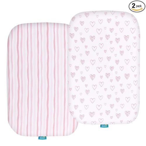Bassinet Sheets Compatible with Baby Delight Beside Me Dreamer Bassinet, 2 Pack, Ultra Soft Bassinet Sheet for Baby, Pink Print
